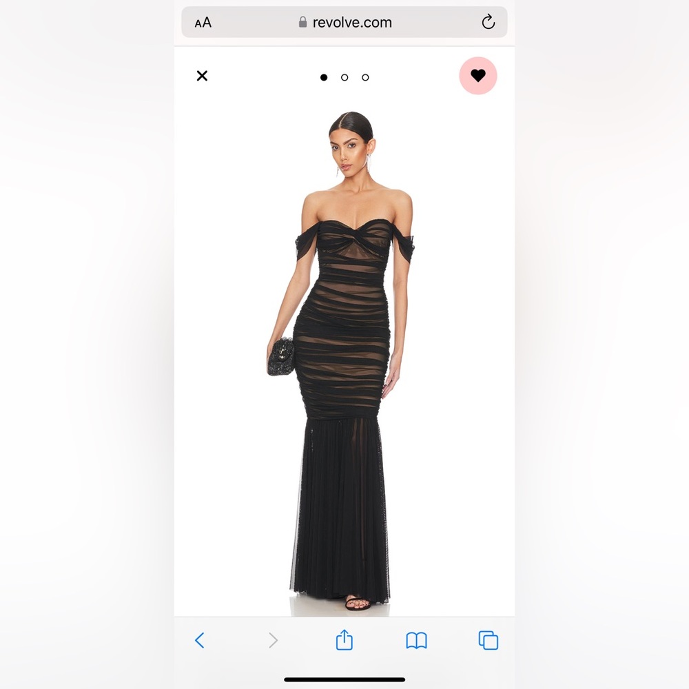 EUC Norma Kamali Walter Fishtail Gown in Black Mesh, gloves not included